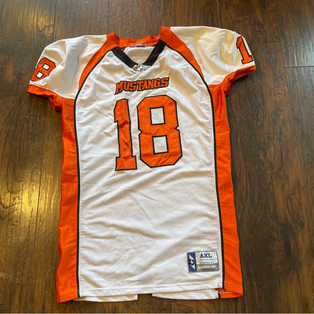 Source Unknown Orange and White Mustangs #18 Football Jersey